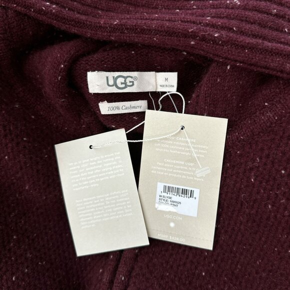 UGG Elyse 100% Cashmere Burgundy Marled Zip Front Hoodie Cardigan Sweater NWT M - Picture 8 of 8